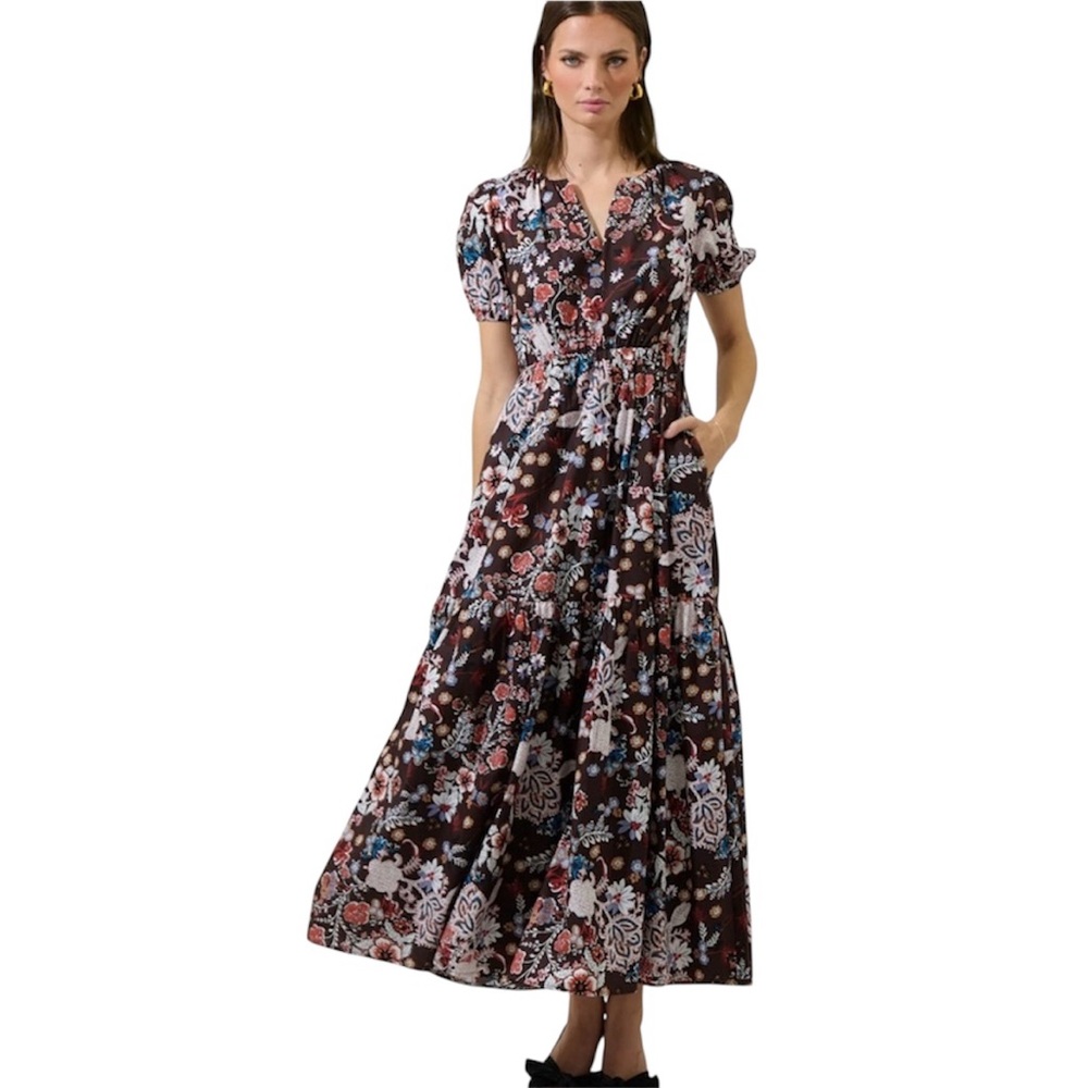SUGARLIPS Journee Floral Morty Puff Sleeve Maxi Dress